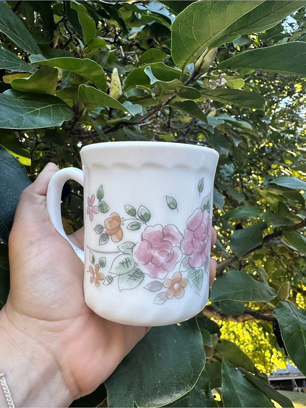 Vintage Arcopal Floral White & Pink Mug